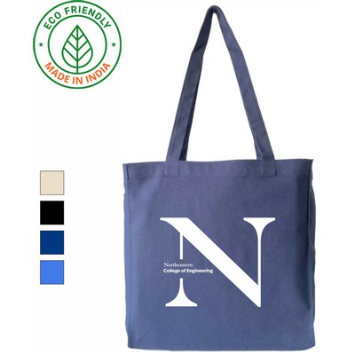 10 oz Canvas Book Tote Bag | Reusable Gusseted Everyday Grocery Navy (13x14x4)