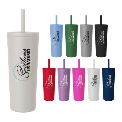 24 Oz. Double Wall Tumbler w/Leak Proof Straw