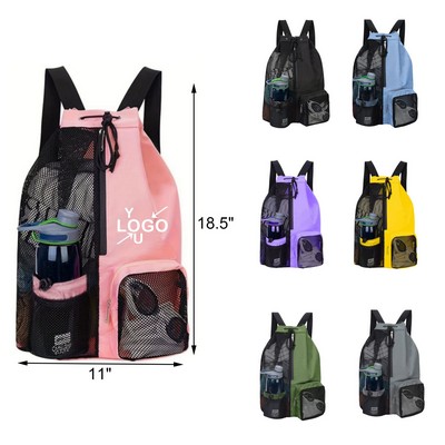Mesh Drawstring Swim Backpack with Wet Pocket