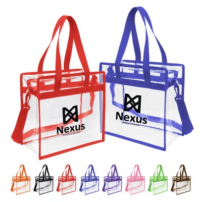 Clear PVC Stadium Tote Bag W/Zipper & Shoulder Strap