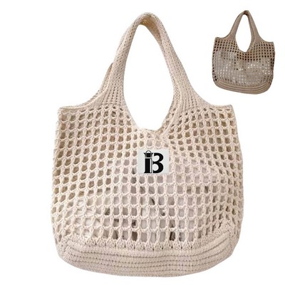 Women's Foldable Crocheted Polyester Travel Tote Bag