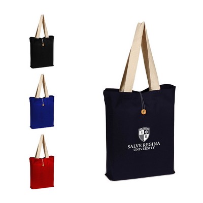 Colored Button-Up Tote w/Natural Handles