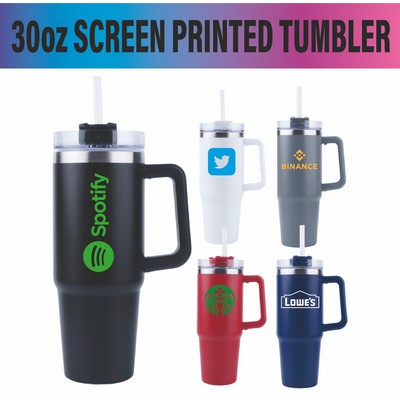 30 Oz. Vacuum Sealed Screen Printed Tumbler with Handle
