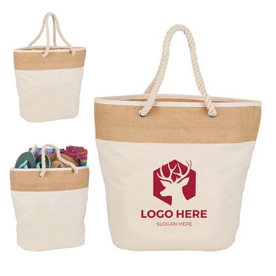 Large Capacity Boat Shaped Jute Canvas Beach Tote