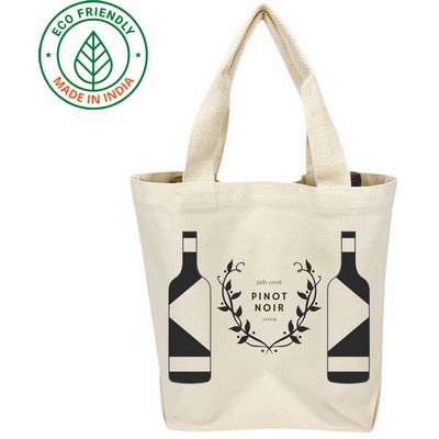 2 Bottle 12 oz Canvas Wine Tote Bag | Gift Travel Carrier (14x12x4)