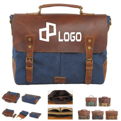 Genuine Leather Canvas Messenger Shoulder Bag