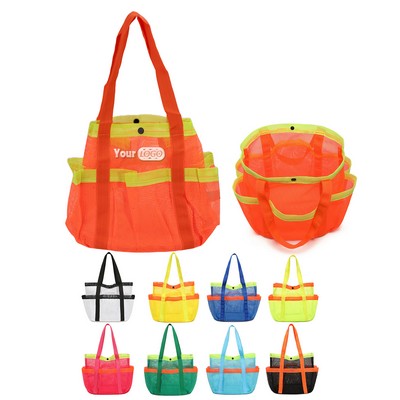 Colorful Mesh Tote Bag For Beach Toy Storage