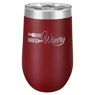 Maroon Polar Camel™ 16 oz Stemless Wine Tumbler with a Clear Lid
