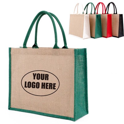 Two Tone Gusset Jute Tote Bag